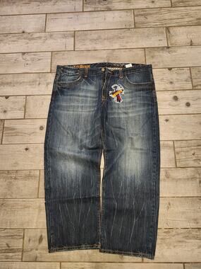 NEW Vintage Y2K Azzure Skull Embroidered Baggy Jeans